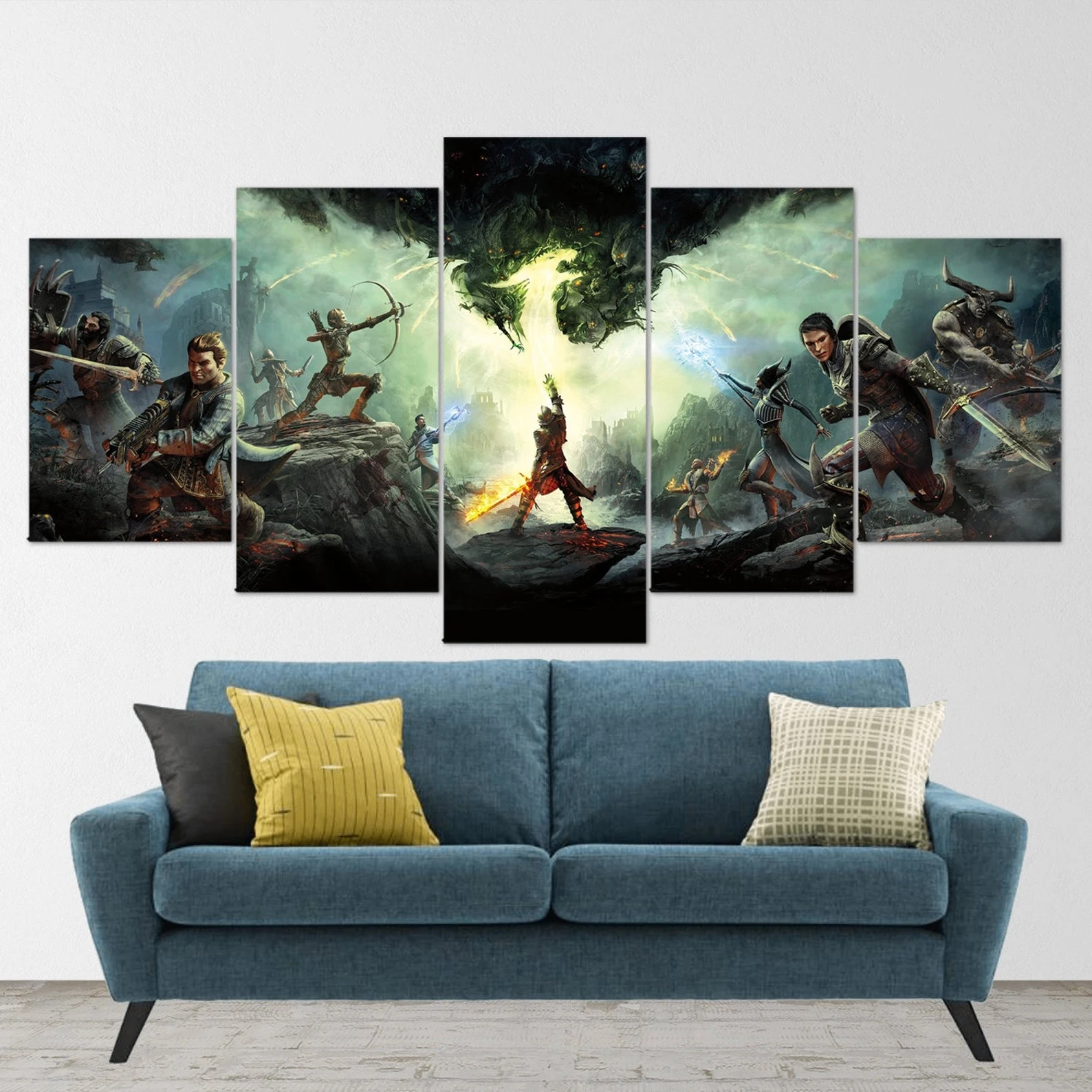 

No Framed 5 Panel Dragon Rider Mounted Game Cuadros HD Wall Art Canvas Posters Pictures Paintings Home Decor for Living Room