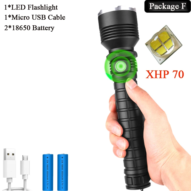 Package F 7000LMs XHP70.2 супер Мощная Вспышка светильник XHP50 USB зум светодиодный фонарь Лампа тактическая охотничья светильник 18650 26650 Отдых на природе - Испускаемый цвет: Package F