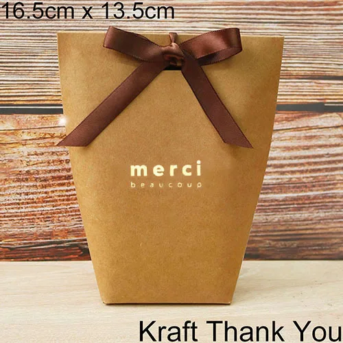 5 шт. высококлассные черно-белые бронзовые "Merci" Сумки для конфет французские спасибо Свадебные сувениры Подарочная коробка посылка на день рождения - Цвет: 13.5x16.5cm Merci2