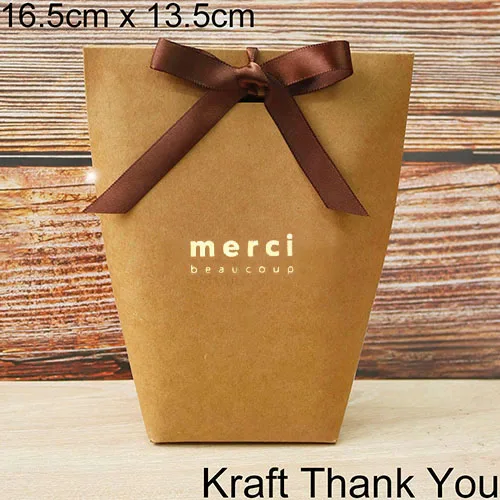 13.5x16.5cm Merci2 5 шт. высококлассные черно-белые бронзовые "Merci" Сумки для конфет французские спасибо Свадебные сувениры Подарочная коробка посылка на день рождения - Цвет: 13.5x16.5cm Merci2