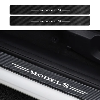 

For Tesla Model S Car Sticker Door Threshold Decorative Door Sill Scuff Plate Auto Cover Carbon Fiber Protector Car Accessories