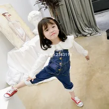 Коллекция года, весенние модные однотонные джинсовые комбинезоны в Корейском стиле для маленьких девочек Детские универсальные штаны на подтяжках для детей возрастом от 2 до 6 лет