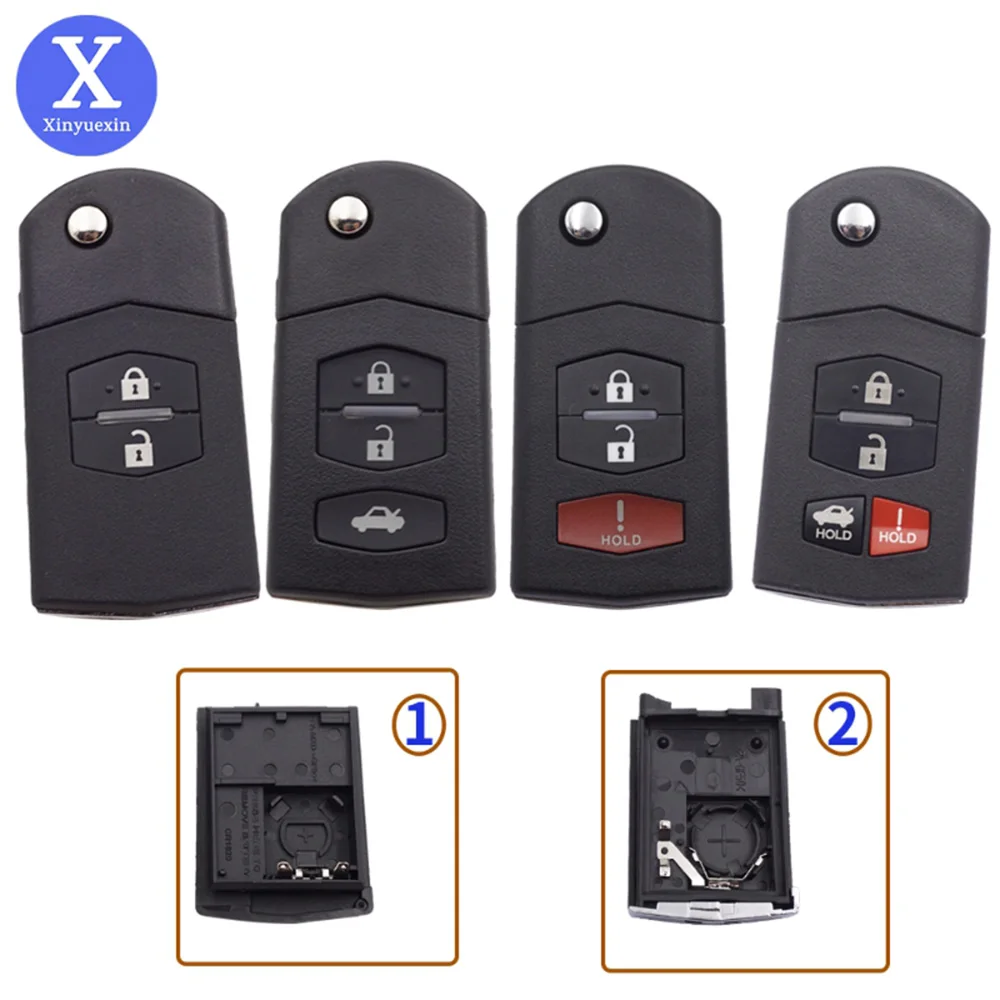 Xinyuexin Folding Flip Car Key Shell MAZDA 2 3 5 6 RX8 MX5 Uncut Blade Key Replacement Case Fob Accessories 2 3 4 Button