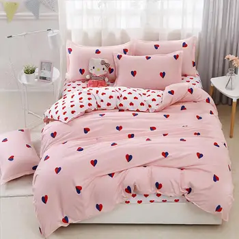 

3/4pcs Pink Love Heart Bedding Set Duvet Cover Pillowcase Bed Sheet Set for Couple Lovers Kids Girls Twin Full Queen King Size