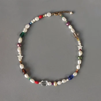 

Boho style fashion crystal bead necklace colorful multi-faceted crystal handmade choker for women party charm accessories 2020