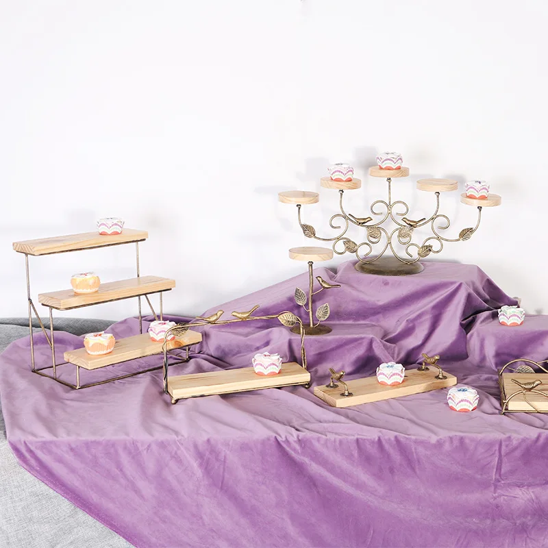 Элегантный Деревянный Dim Sum Rack Европейский стиль железная подставка для торта сочетание на заказ черный протрите Золотой дисплей стойки мебели