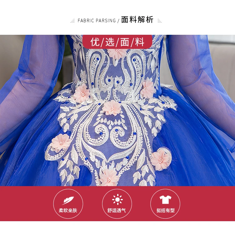 Long Sleeve Quinceanera Dresses Ball Gown Navy Blue 15 Sweet 16 Puffy Quinceanera Gown Prom Dresses for 15 Years