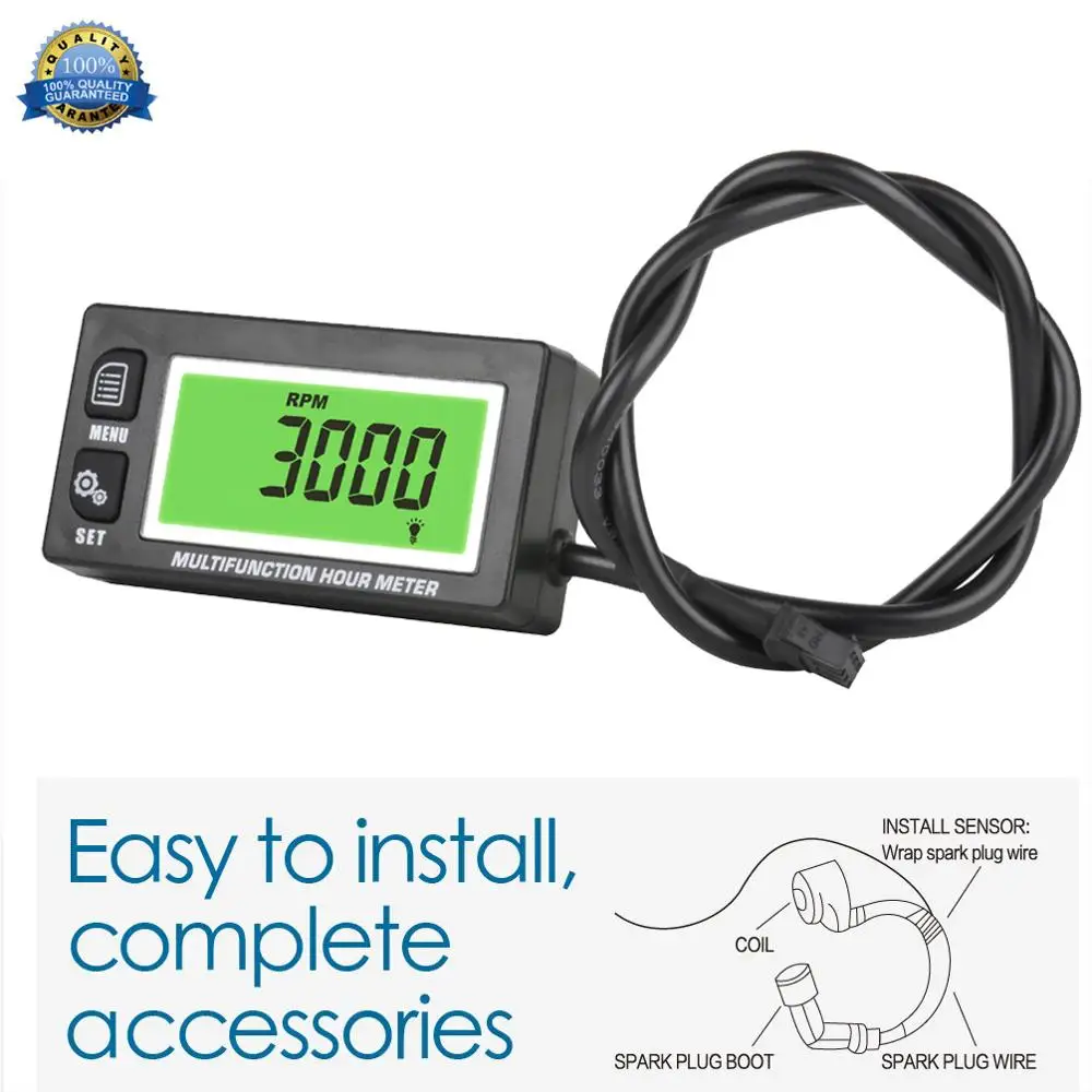 Tachometer Voltmeter Multifunction Hour Meter With Clock 2&4 Stroke For