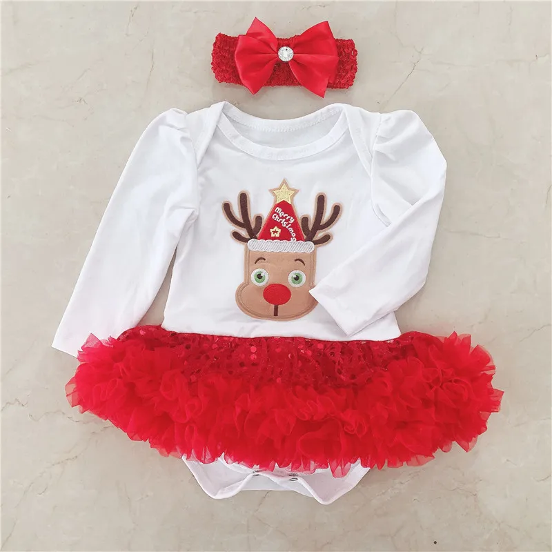 Лидер продаж; Рождественский костюм для малышей; Комбинезоны для маленьких мальчиков и девочек; кружевная пачка Комбинезоны с длинными рукавами и блестками для новорожденных; Новогодняя одежда Bebes