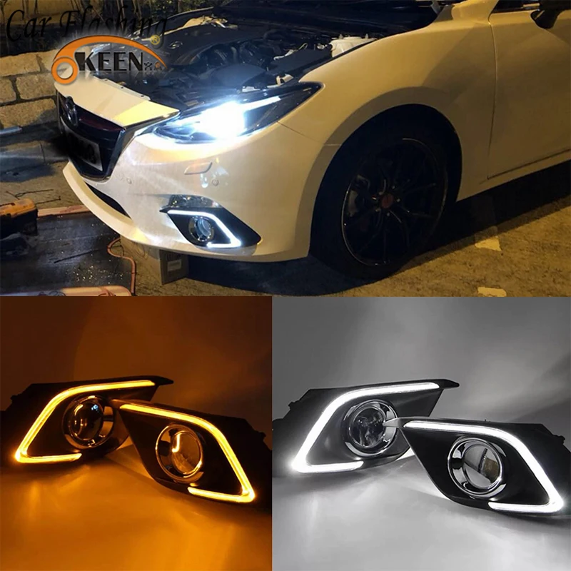 

2pcs DRL For Mazda 3 Mazda3 Axela 2014 2015 2016 LED DRL Daytime Running Lights Daylight Fog light cover Waterproof