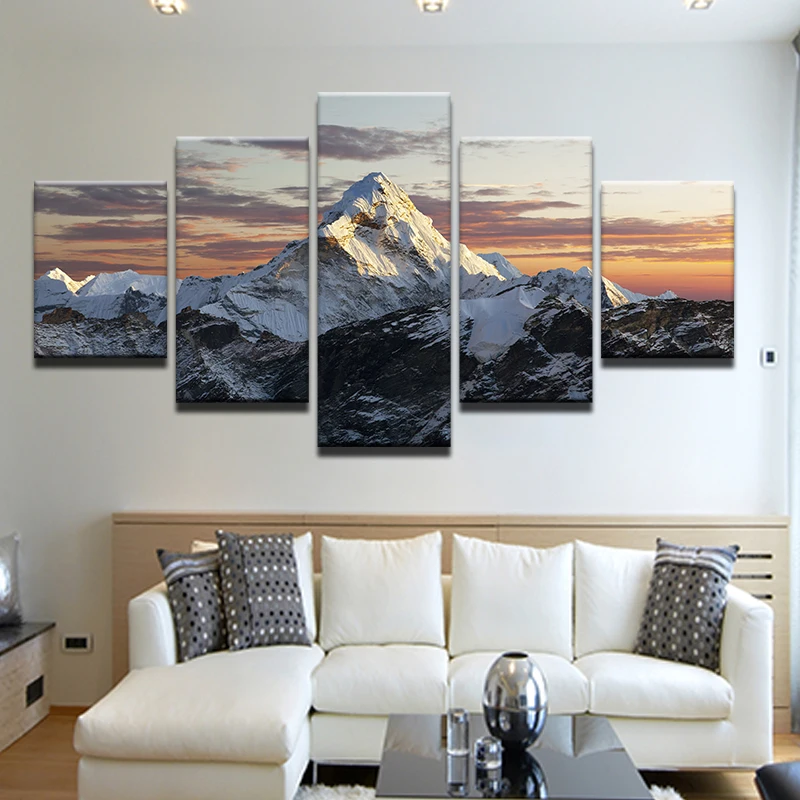 Modular Picture Modern Painting Cuadros Decoration 5 Panel Snow Mountains Snowscape Canvas Art Framework Wall For Living Room | Дом и сад