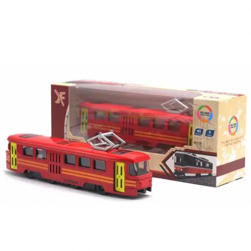 Классический поезд, трамвай, литье под давлением, вытяжной светодиодный, развивающие игрушки для детей, подарок для детей - Цвет: Красный