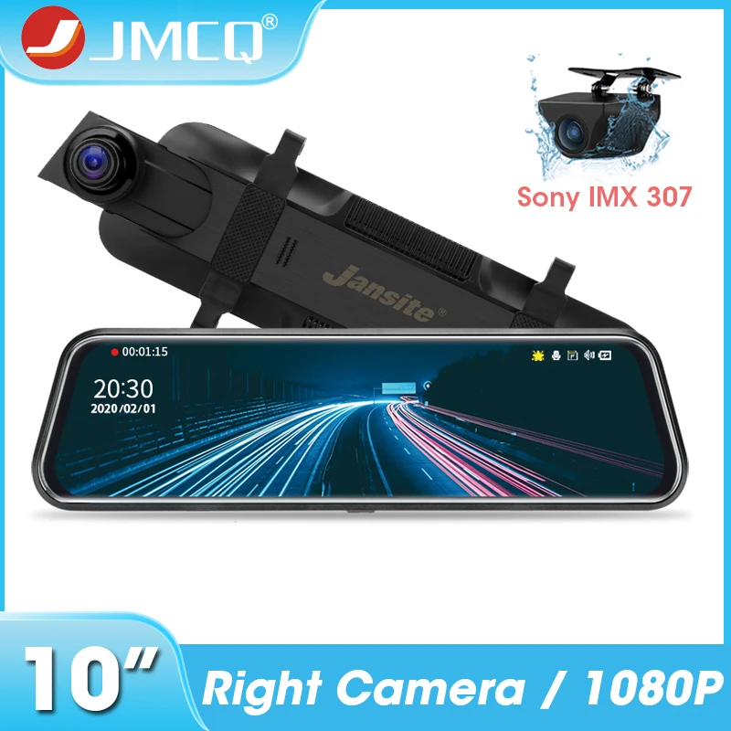 

Jansite 10" Dash cam 1080P Touch Screen stream media Right Lens Camera Anti-jamming Loop Recording Recorders Rear camera Car DVR