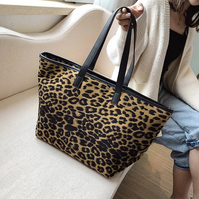 

2019 winter Vintage Fashion Women leopard bag tote Bag faux fur Day High Quality wool Women Shoulder Bag Handbag Female