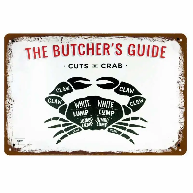 33041429323-15141 Butchery винтажные металлические направляющие знаки резки говядины курица для разделывания свиньи, утки кухонный плакат декоративные таблички наклейки на стену N - Цвет: 33041429323-15141
