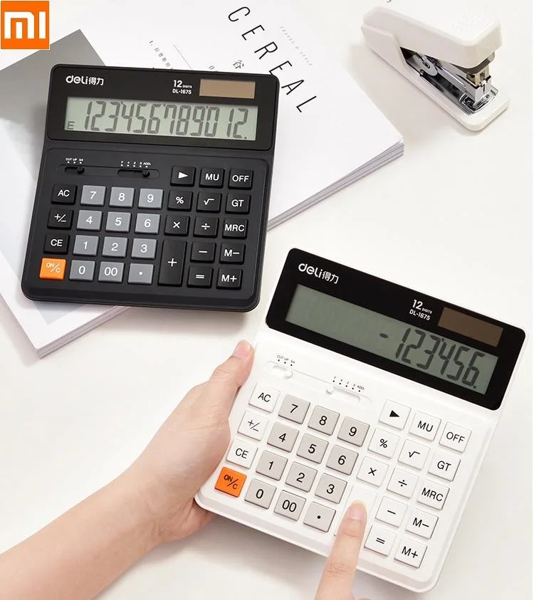 DELI Dual Power 12 Number Display Special Calculator with Intelligent Shutdown description image