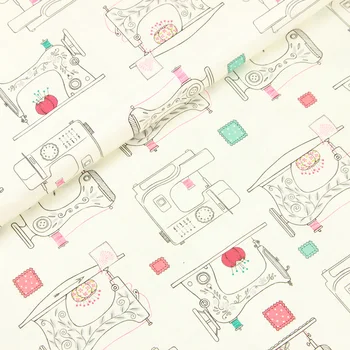 

Half Yard Plain Cotton Fabric With Sewing Machine Print Handmade DIY Patchwork Garment Dress Shirt Cloth CR-601