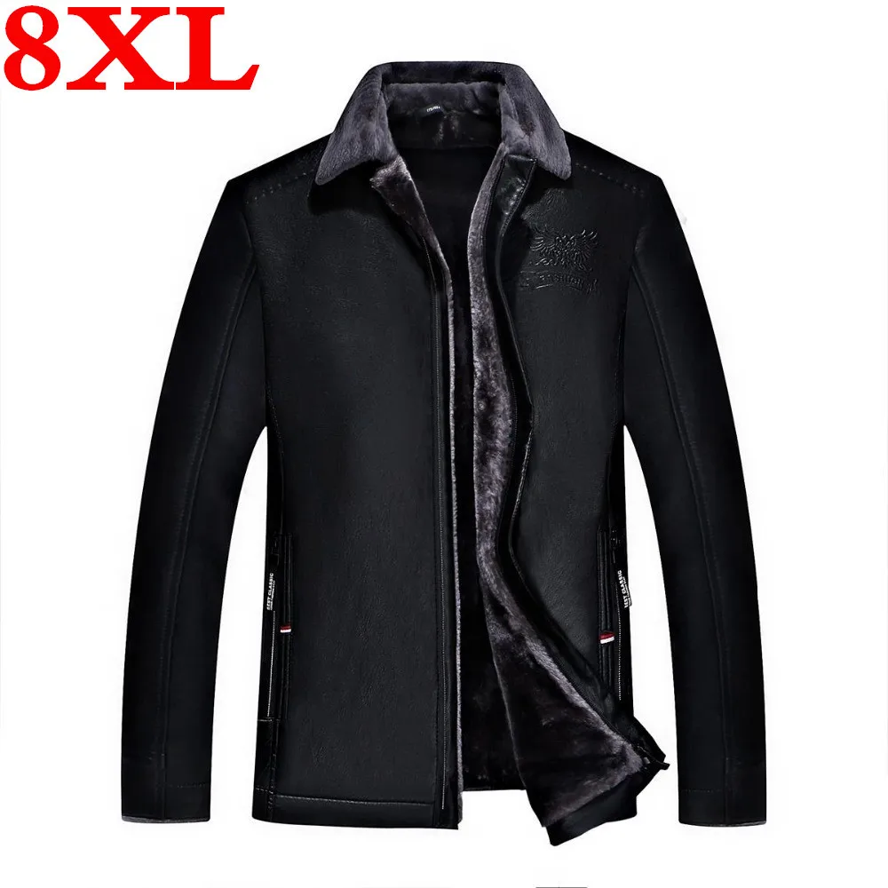 

new plus size 8XL 7XL 6XL Hot Sale Winter Thick Leather Garment Casual flocking Leather Jacket Men's Clothing Leather Jacket Men