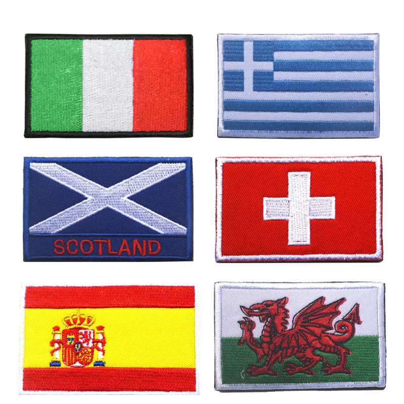 

National European flag Embroidery Patches Badges Emblem military Army Hoop and Loop Tactical Morale Italy Spain Scotland