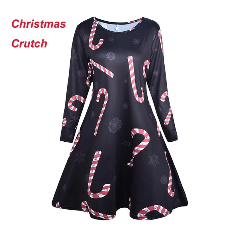 Новогоднее и рождественское платье большого размера 5XL платья с принтом оленя зимние свободные повседневные семейные вечерние платья женские большие размеры Vestido - Цвет: Christmas crutch