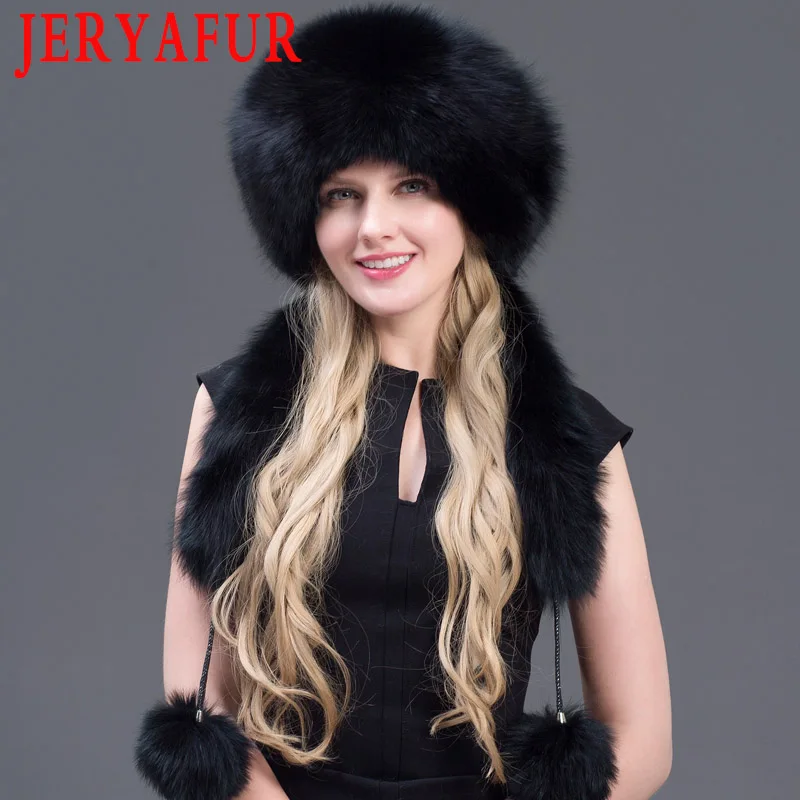 JERYAFUR/теплая женская зимняя шапка из натурального Лисьего меха; Лоскутная шапка из натуральной кожи; шапка-ушанка - Цвет: COLOUR3