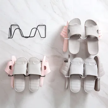 

Bathroom Wall Mount Iron Shoe Rack Drainer Shelves Creative Slippers Draining Storage Rack Shoes Holder Shoe Organizer Hanger