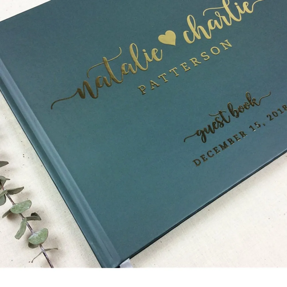 PersonalizedHorizontalRealFoilWeddingGuestBookHardcoverHeart