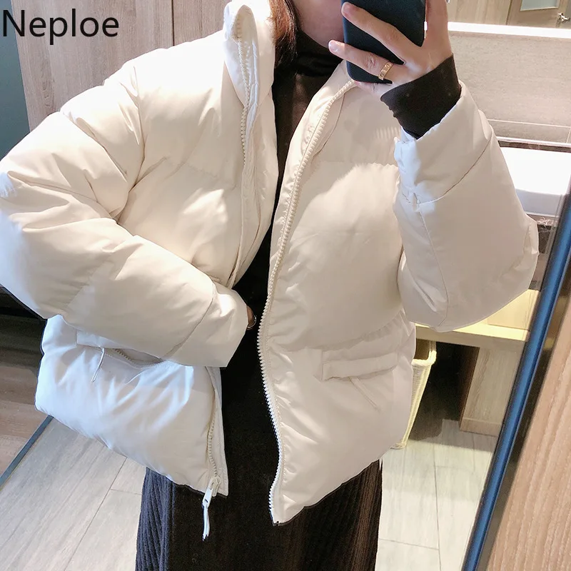 Neploe/корейское свободное короткое пальто со стоячим воротником из хлопка; теплые осенне-зимние парки; плотная куртка на молнии с карманами; 47328