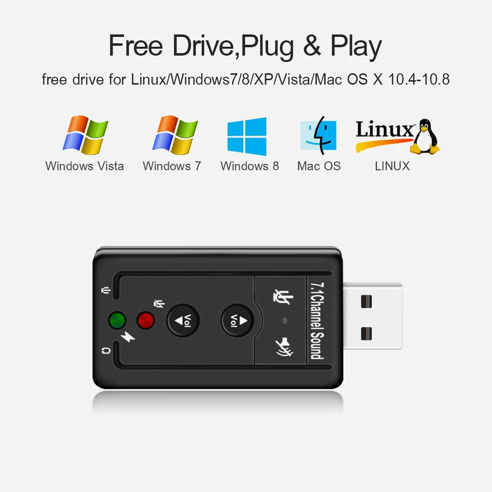 

7.1 External USB Sound Card USB to Jack 3.5mm Headphone Audio Adapter Micphone Sound Card For Mac Win Compter Android Linux