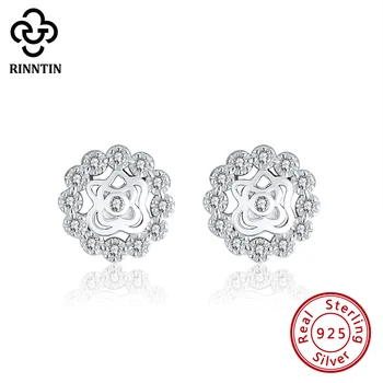 

Rinntin Genuine S925 Silver Flower Shape Stud Earrings Women Shiny AAAA Zircon Female Earrings Wedding Jewelry Gift TSE277