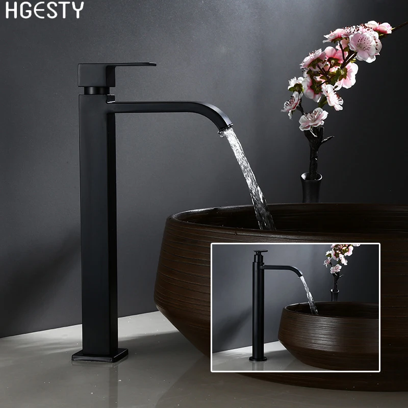 Preise Matte Schwarz Wasserfall Hohe Basin Wasserhahn Edelstahl Waschbecken Waschen Tap Einzigen Kalten Wasserhahn Einzigen Hebel Deck Montieren