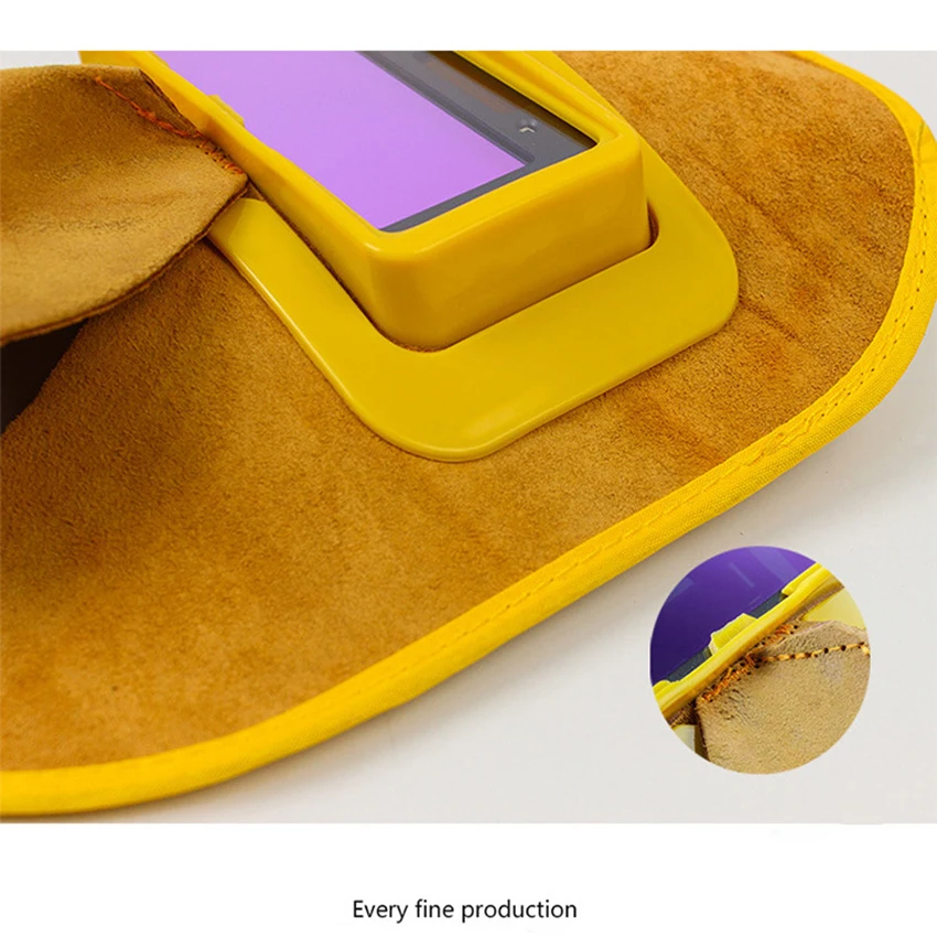 Yellow Welding Mask Solar Auto-Darkening Filter Lens, Headband & Eyeglass Leather Comfortable Welding Helmet for Splash Proof