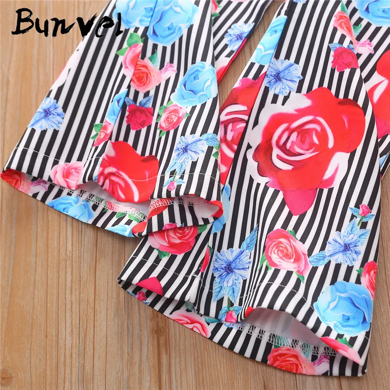 Bunvel/костюмы для девочек осенняя одежда для новорожденных девочек детский комплект, топ с принтом розы+ штаны комплект одежды из 2 предметов с длинными рукавами