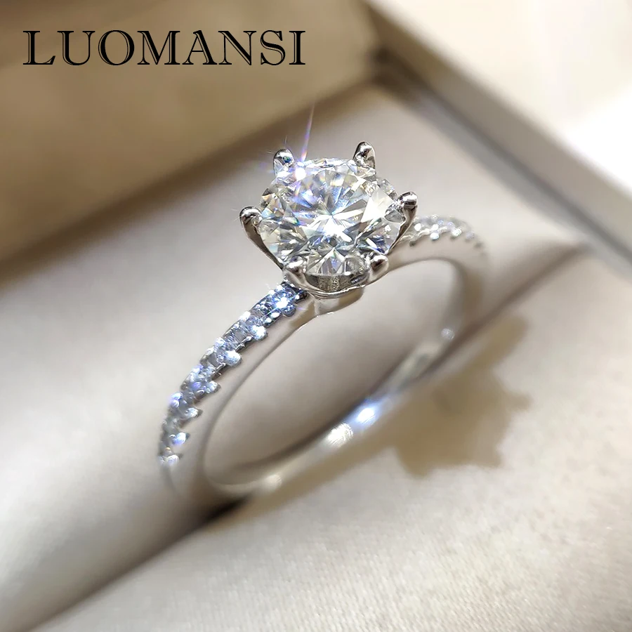 Luomansi 100%-S925 серебро 18K Withe золото кольцо 1 карат муассанит кольца обручальные