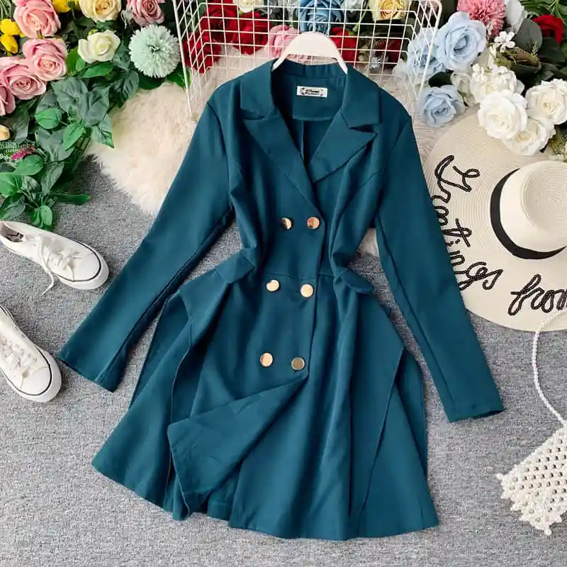 

2020 spring new Double-breasted Women's Elegant Party Dress Long Sleeve Autumn Female Summer Sundress Top Sales Ladies Dresse
