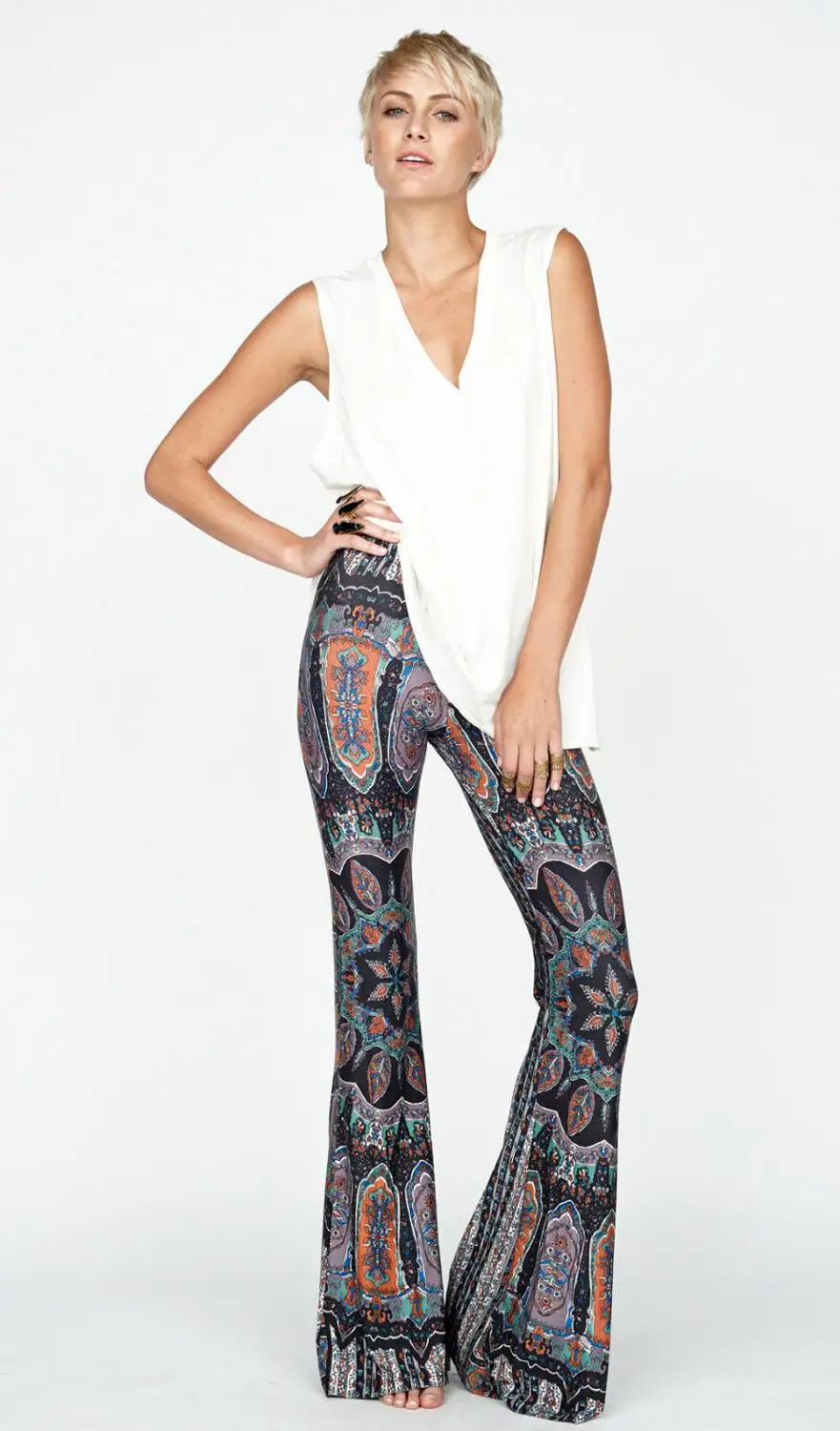 Pantalones De Campana Inferior De Pierna Ancha Con Estampado De