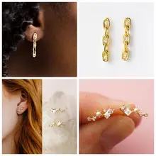 Маленькие корейские серьги-гвоздики из чистой меди с прозрачными фианитами для женщин, вечерние ювелирные изделия из серебра и золота A30