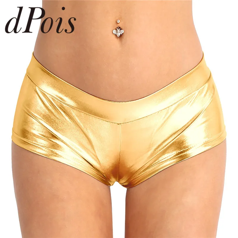 

Womens Shiny Faux Leather Clubwear Stretchy Low Waist Hot Shorts Pants Dancing Raves Costumes Gym Exercising Shorts Underpants