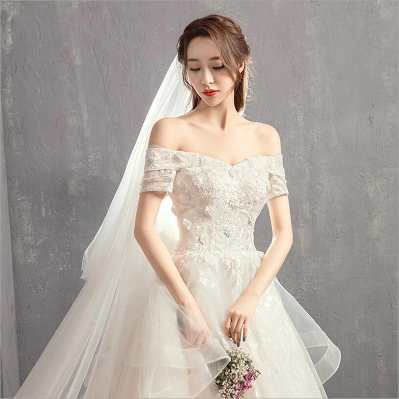 Vestido de Noiva/2019; свадебное платье принцессы; бальное платье с открытыми плечами и бусинами; кружевное подвенечное платье; свадебное платье; Robe