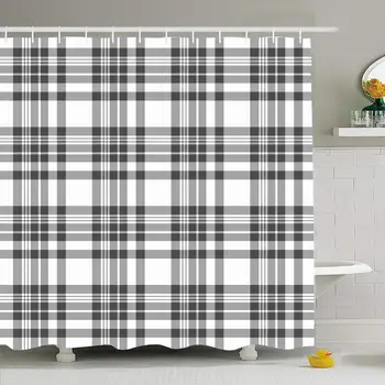 

Shower Curtain Set with Hooks 72x78 Tartan Ivy Texture Plaid Pattern Paper Shirts Design Clothing Check Grey White Textures in