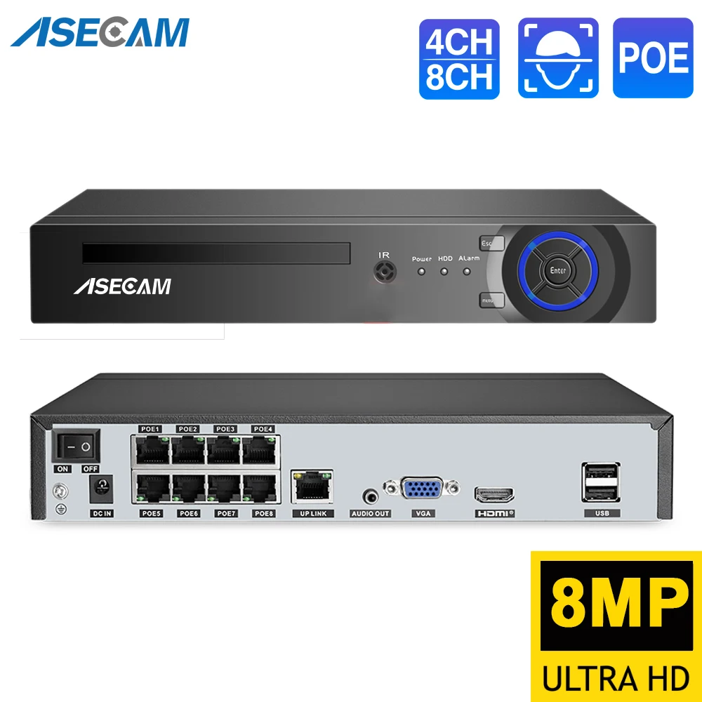 8MP видеонаблюдение H.265 POE NVR видеорегистратор IP система ONVIF сетевая Распознавание лиц P2P 5mp ИП камера видеонаблюдения регистратор