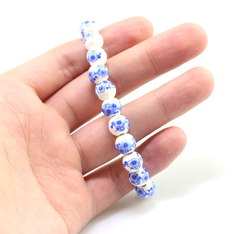Женские браслеты в китайском стиле 8 мм сине белый фарфоровый браслет для мужчин