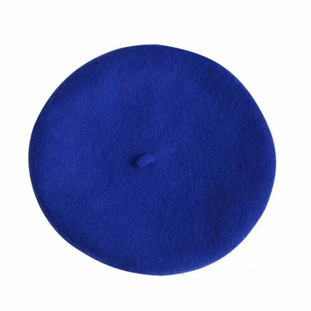 Royal Blue 11 цветов, винтажный элегантный Модный зимний шерстяной берет для девушек и женщин, Шапка-бини французского художника, одноцветная Лыжная шапка - Цвет: Royal Blue