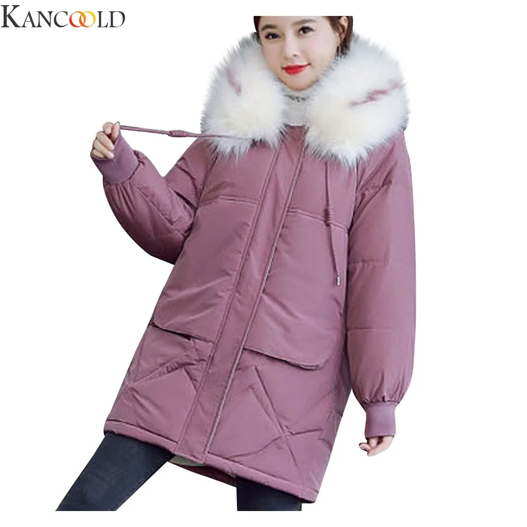 KANCOOLD, зимние женские свободные куртки, теплая парка, надувные пальто с меховым воротником, с капюшоном, женская зимняя модная плотная верхняя одежда