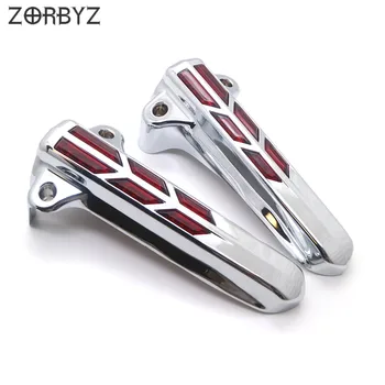 

ZORBYZ Motorcycle Chrome Red Reflector Cover LED Light Lower Fork Leg Covers Case For Harley FLHR FLHX FLHT 2014-2017