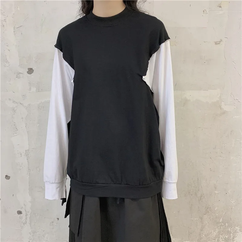

2020 Autumn Women Tshirt Tops&Tees Long Sleeve Asymmetric Stitching Loose Dark High Street tshirts Gothic Outdoor Clothes