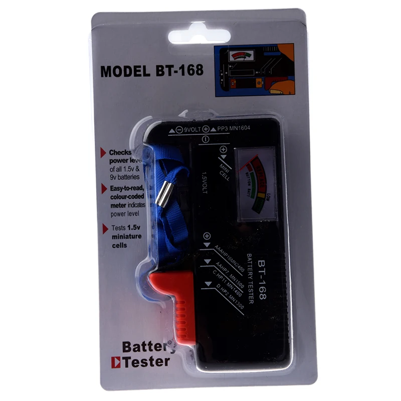 Универсальный тестер для батарей AA/AAA/C/D/9 V/Button Cell Batteries-Black Pakage в комплекте Универсальный Синий ремешок на шею
