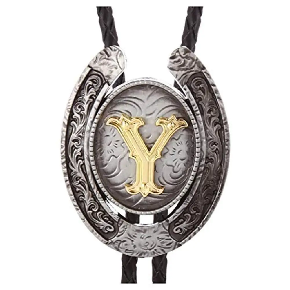 Vintage Gold Letter ABCDEFG-Z U shape bolo tie for man Indian cowboy western cowgirl leather rope zinc alloy necktie woven necktie