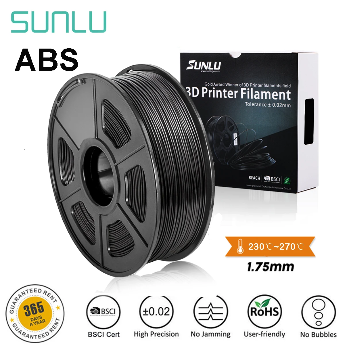 

SUNLU 1KG ABS 3D Printer Filament 1kg 1.75mm Spool full color ABS for 3d printer Model printing