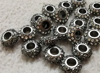 

20pcs CZ Micro Pave hematite -white silver Barrel-rondelle-round-rice BAR for Bracelet/Necklace, Crystal Separator cylinder DIY